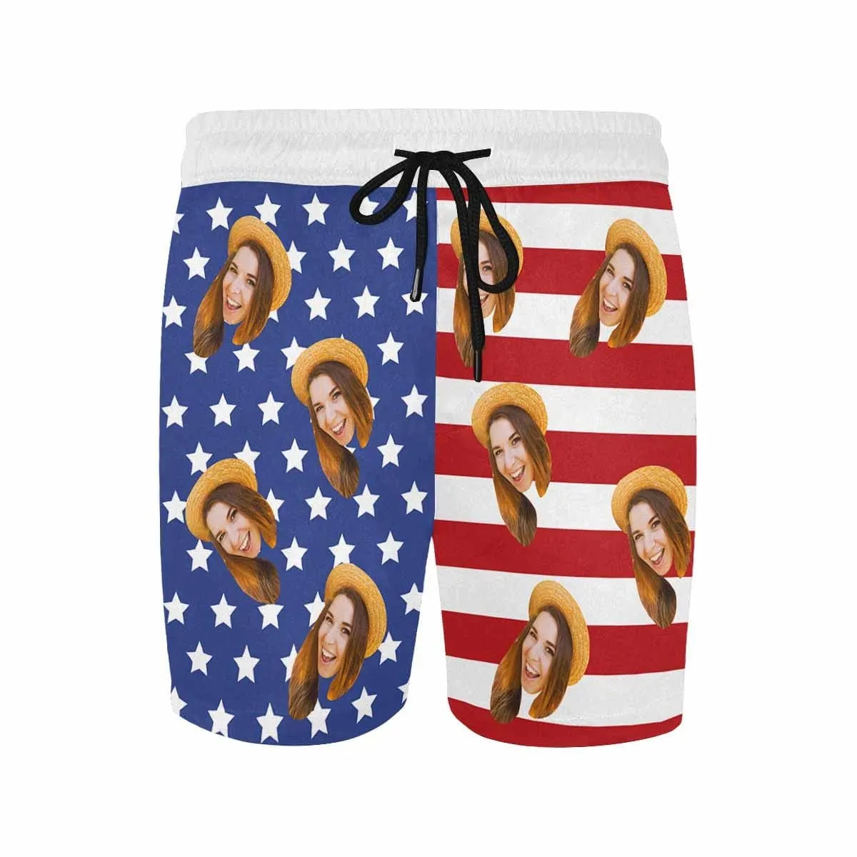 Custom Face Flag Couple Matching Swimsuit One Shoulder Stringless Low Waited Bikini&Swim Shorts Personalized Bathing Suits Beach Outfits