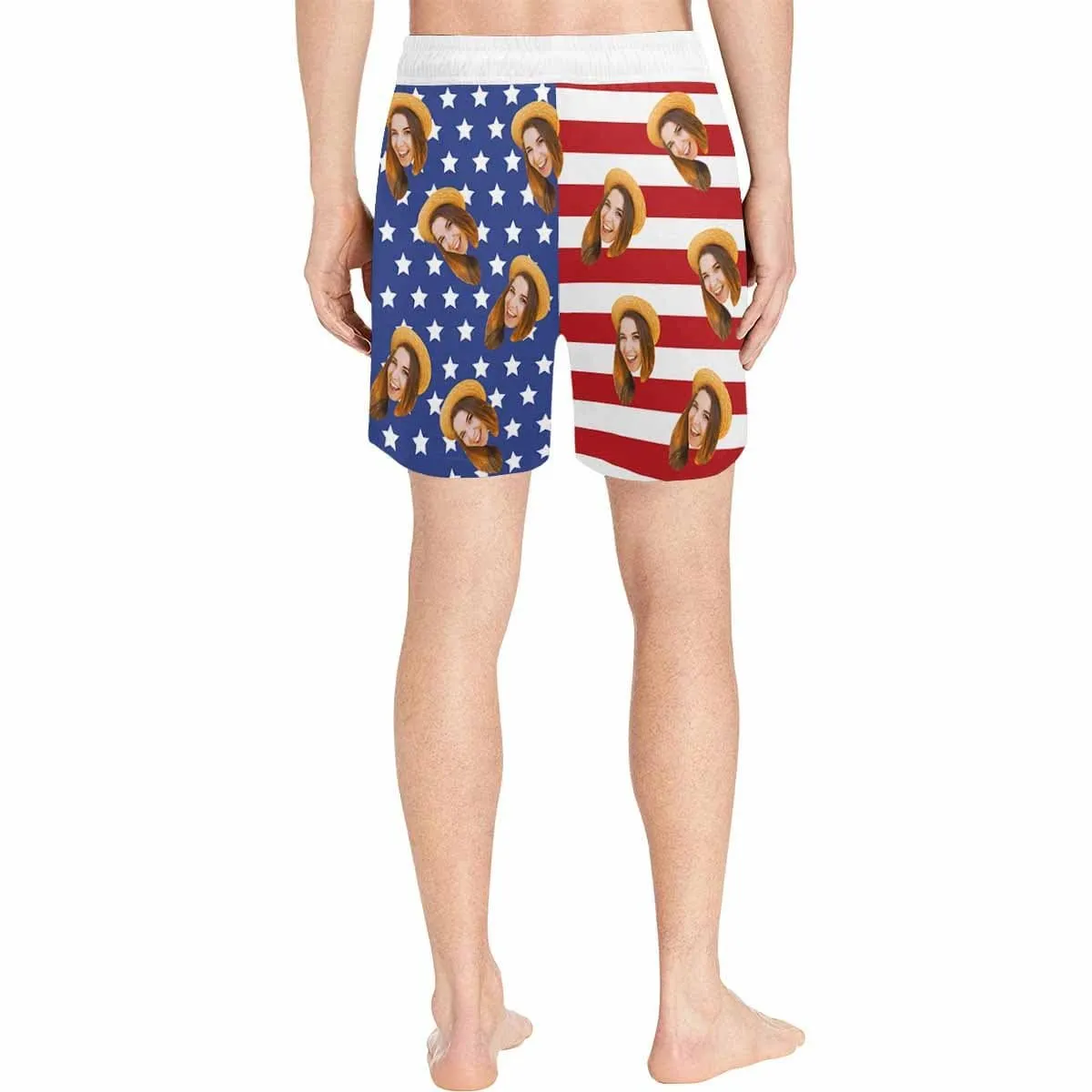 Custom Face Flag Couple Matching Swimsuit One Shoulder Stringless Low Waited Bikini&Swim Shorts Personalized Bathing Suits Beach Outfits