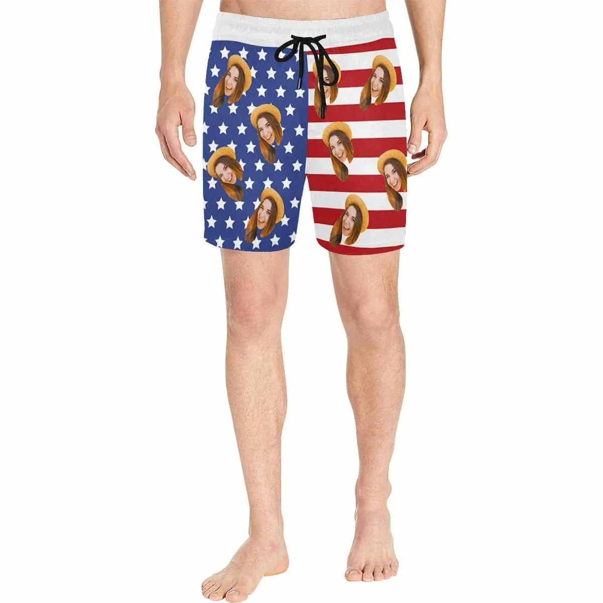 Custom Face Flag Couple Matching Swimsuit One Shoulder Stringless Low Waited Bikini&Swim Shorts Personalized Bathing Suits Beach Outfits