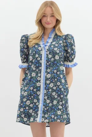 Ditsy Floral Ruffled Mini Dress {Navy}