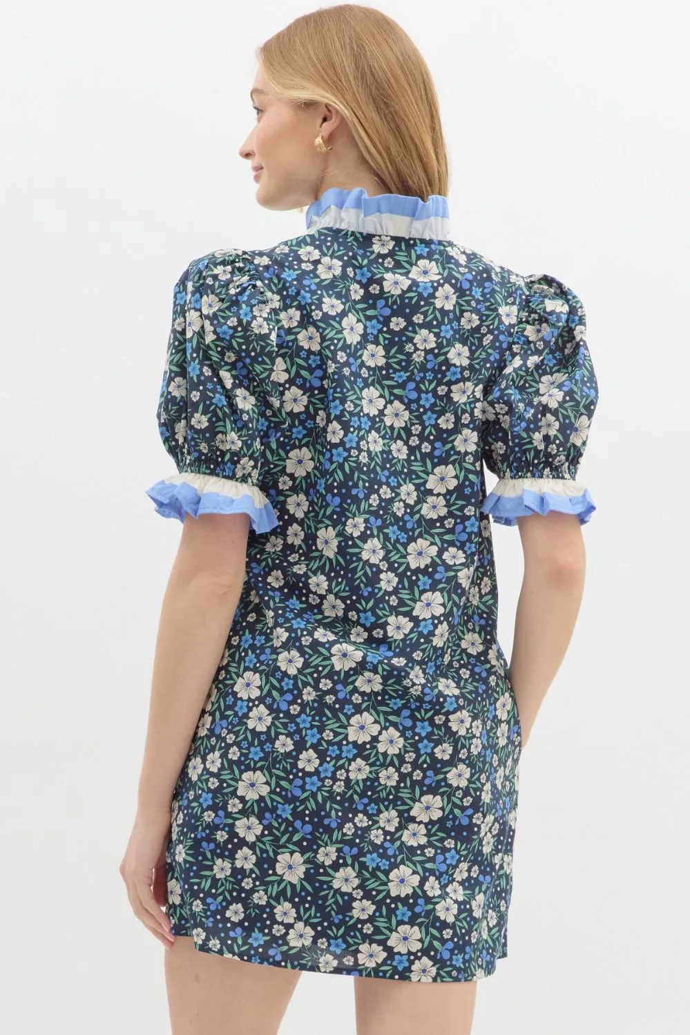 Ditsy Floral Ruffled Mini Dress {Navy}