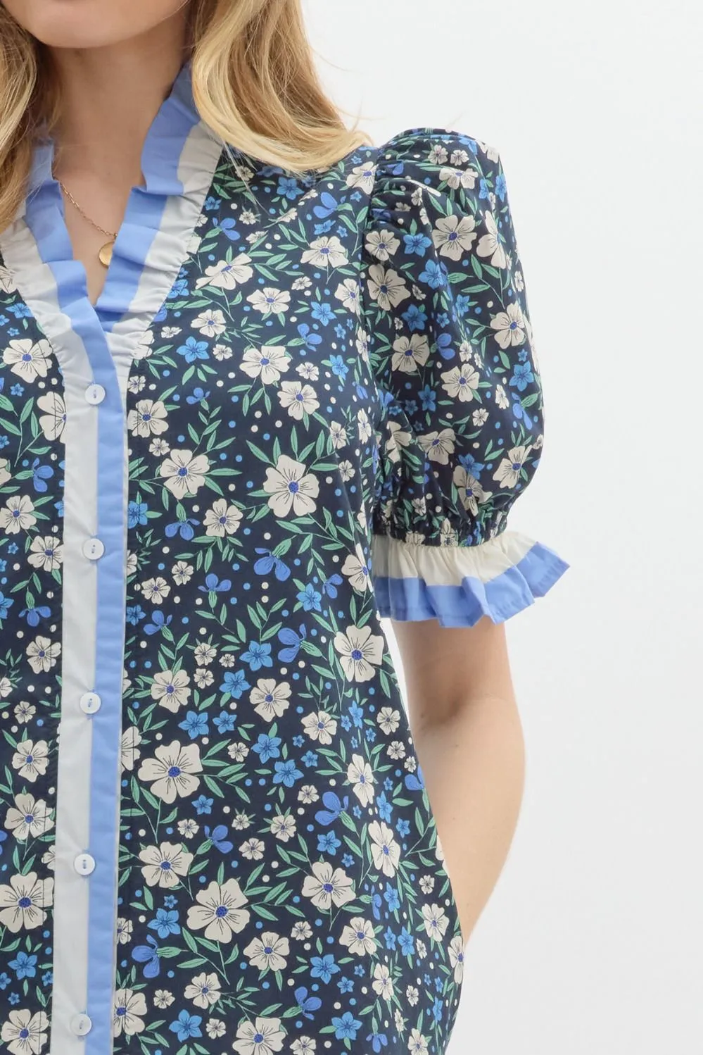 Ditsy Floral Ruffled Mini Dress {Navy}