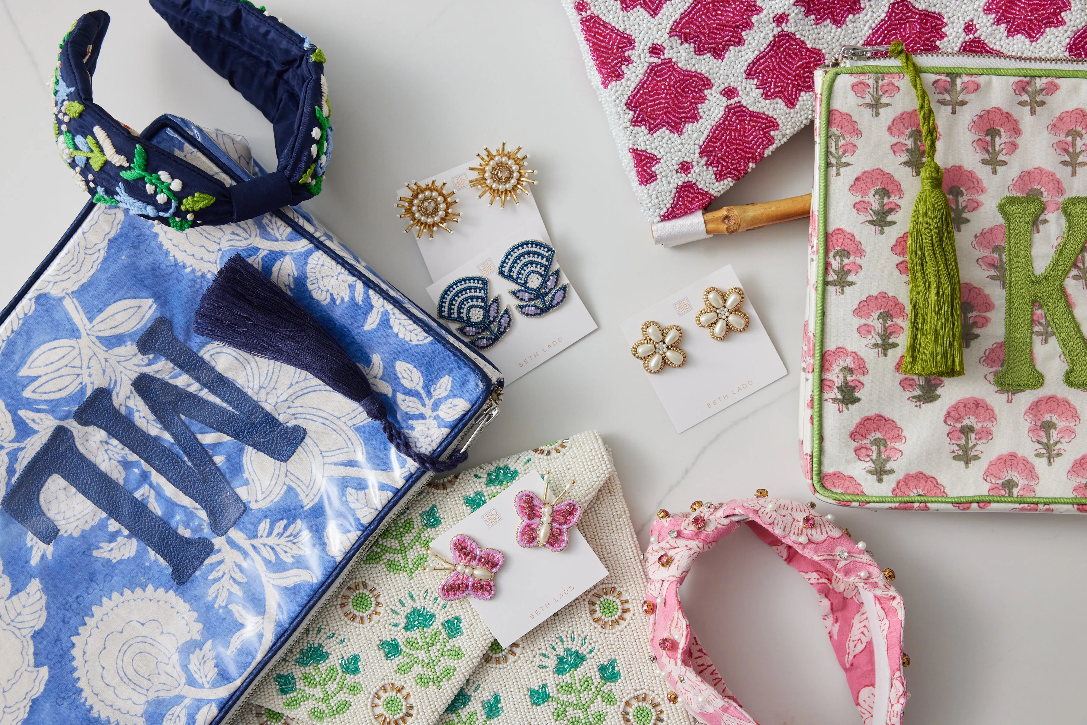 Embroidered Headband in Navy Flower Garden