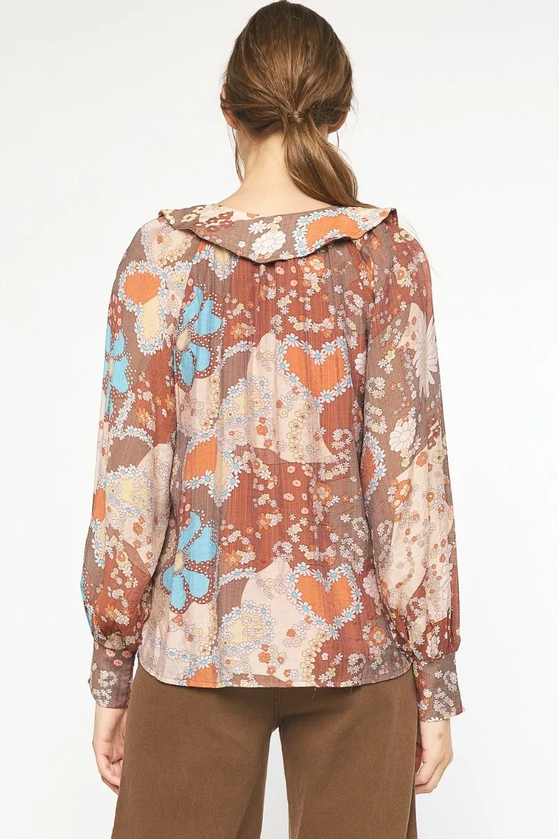 Floral Babydoll Blouse {Brown}