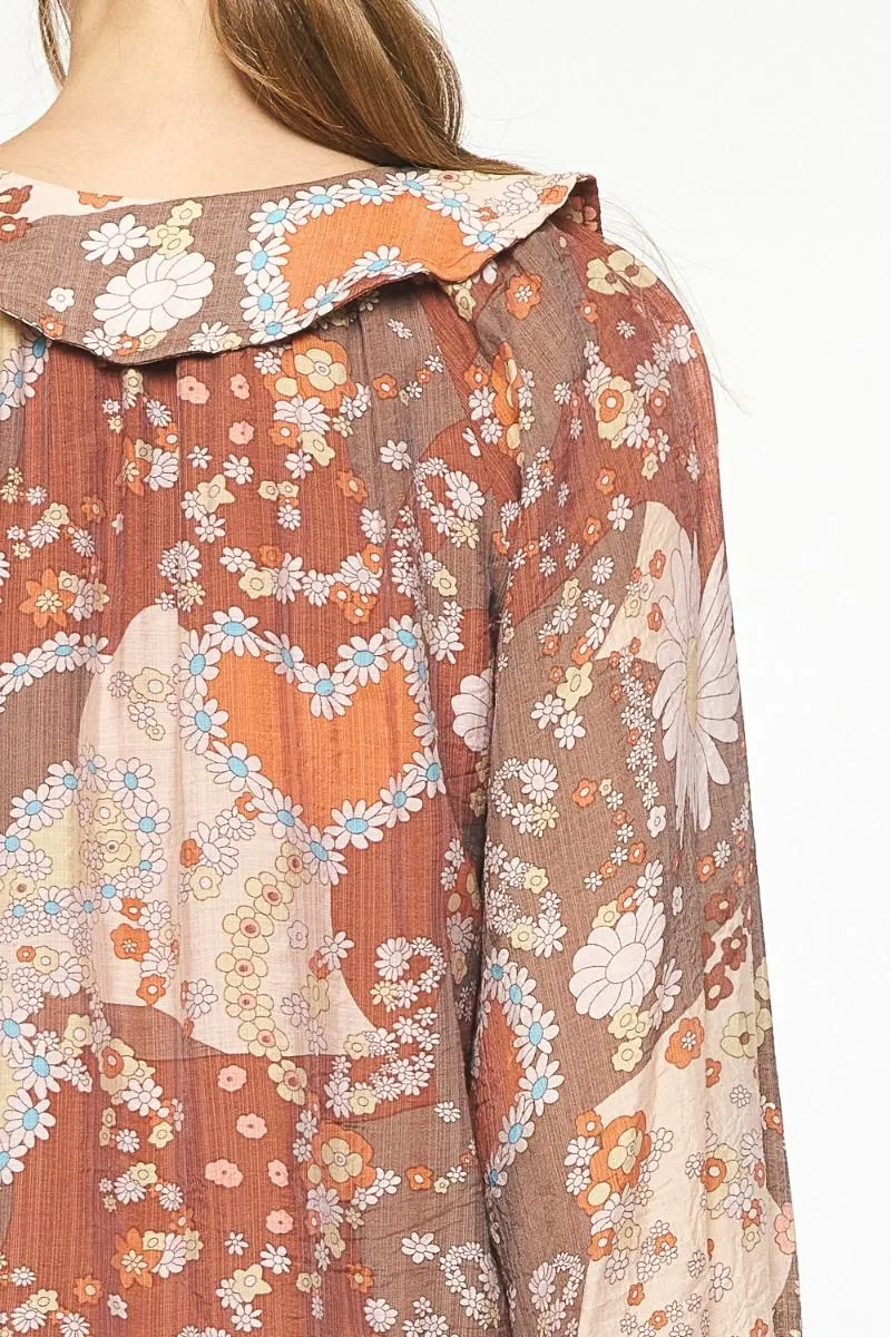 Floral Babydoll Blouse {Brown}