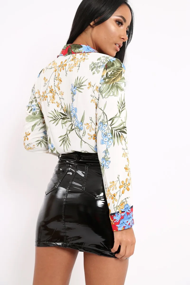 Floral Button Down Blouse with Red Contrast - Katherine