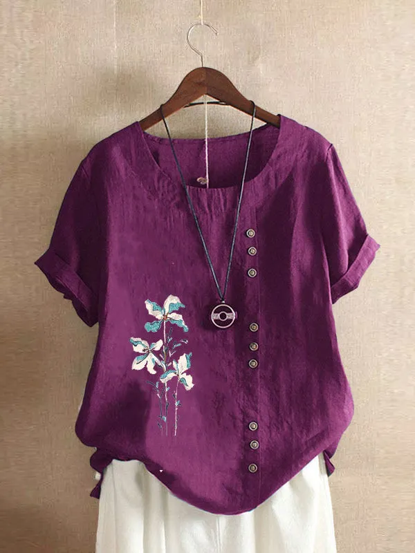 Floral Print Button Tee