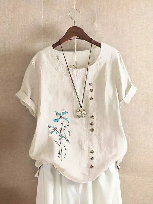 Floral Print Button Tee