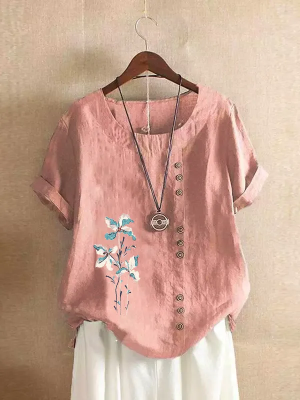 Floral Print Button Tee
