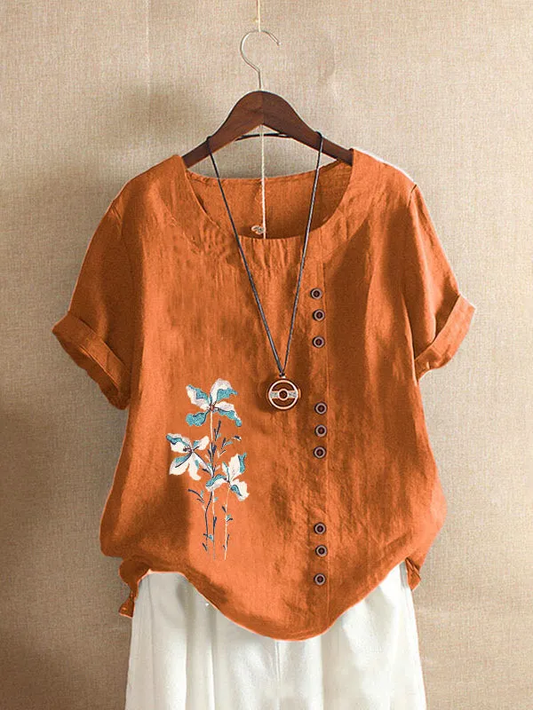 Floral Print Button Tee
