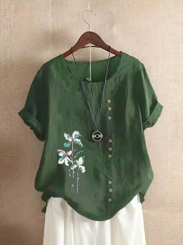 Floral Print Button Tee
