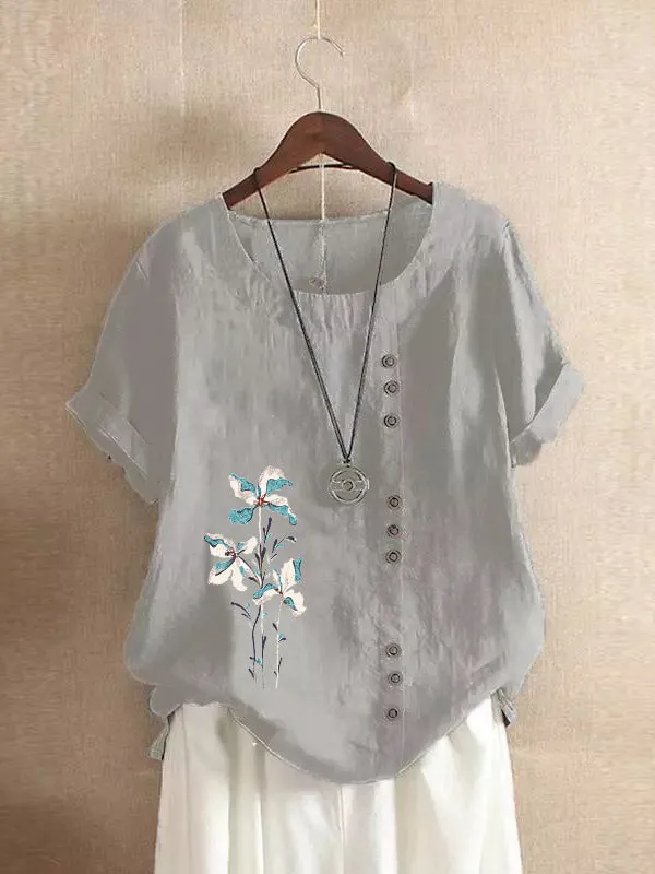 Floral Print Button Tee