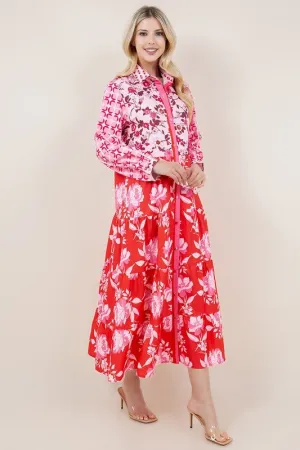 Floral Print Long Sleeve Button Down Shirt Dress