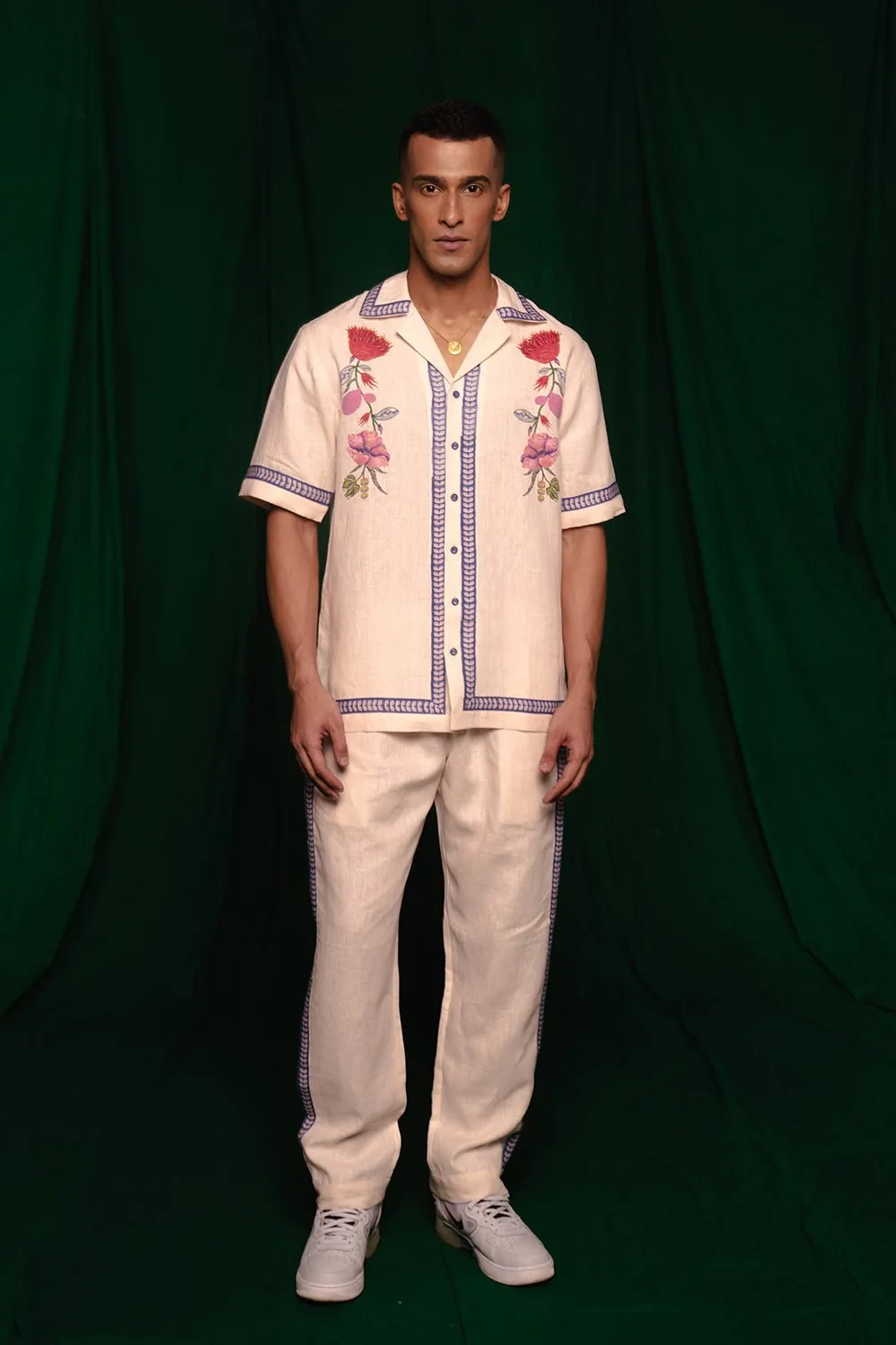 Foliage Linen Men's Camp Collar Shirt