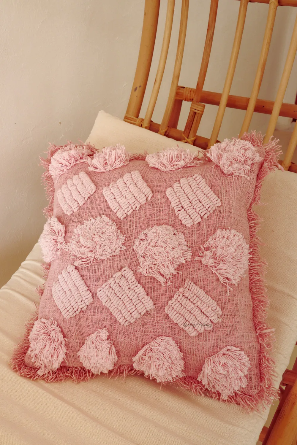 Grace Hand-loomed Organic Cotton Throw Pillow Cover in Pink