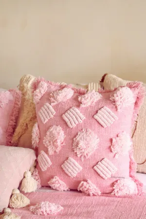 Grace Hand-loomed Organic Cotton Throw Pillow Cover in Pink
