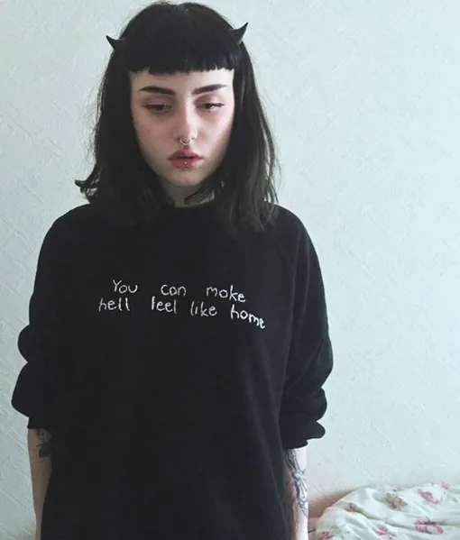 Hand Embroidered Hell Home Sweater