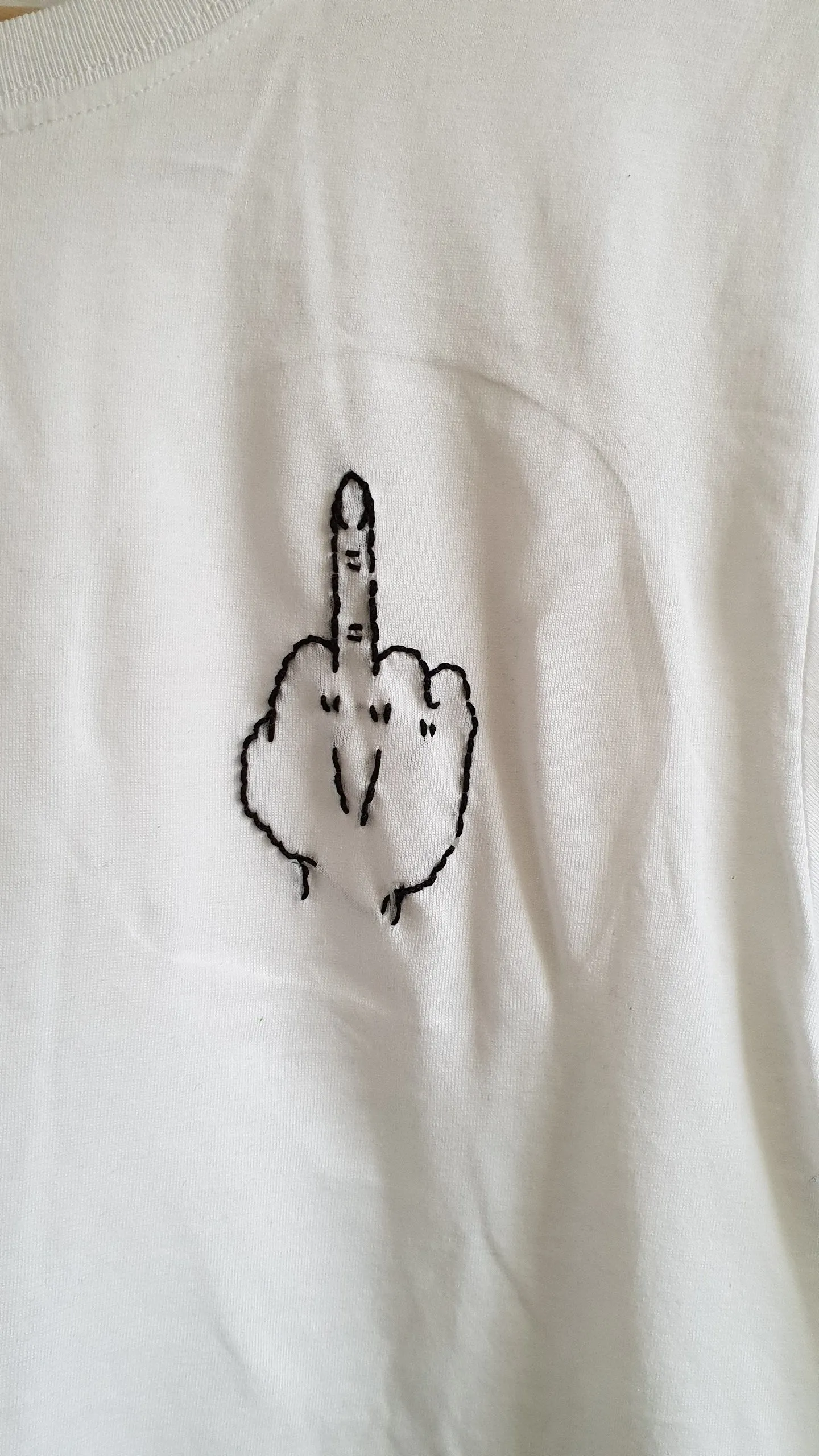Hand Embroidered Middle Finger Shirt