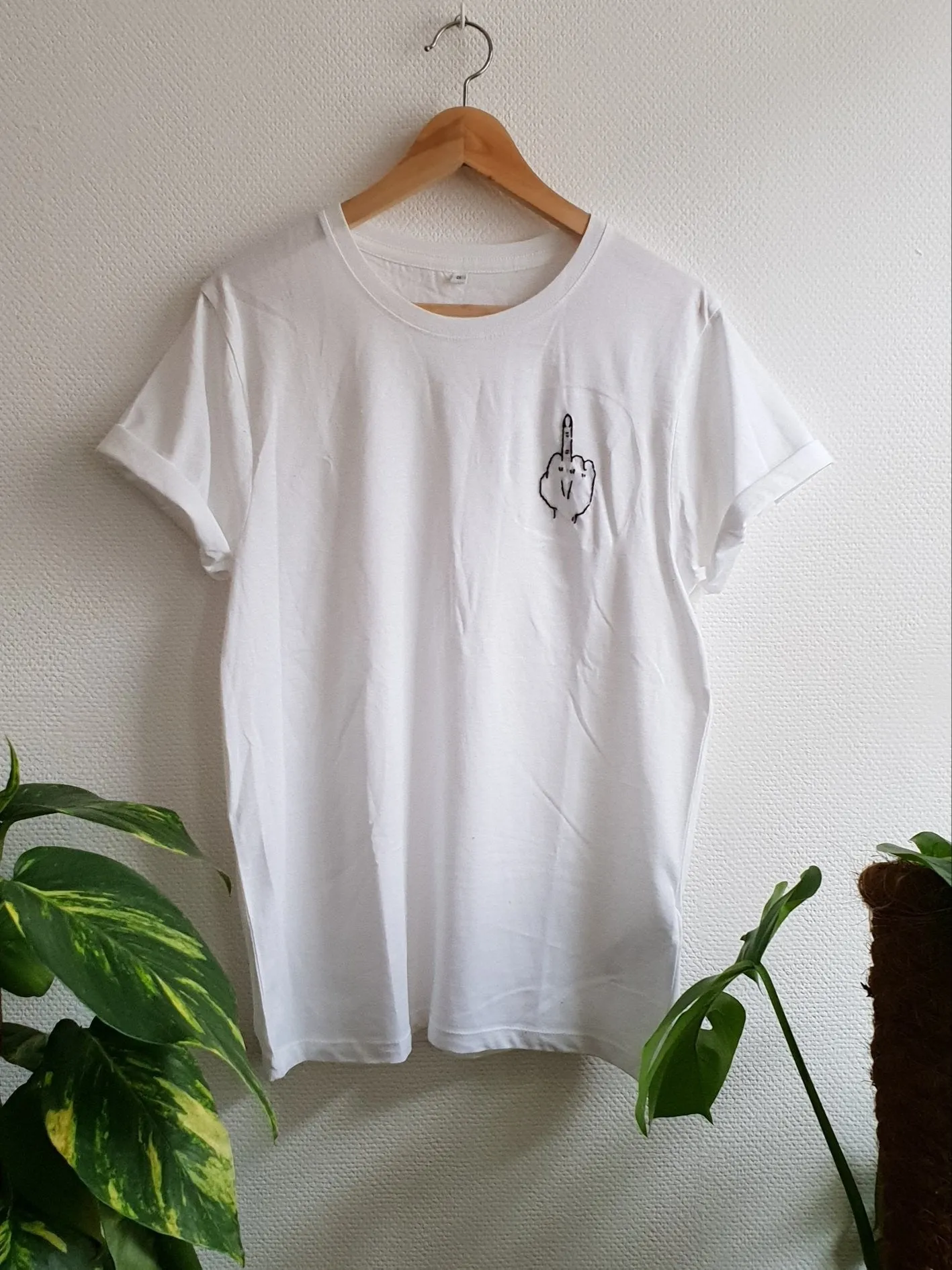 Hand Embroidered Middle Finger Shirt