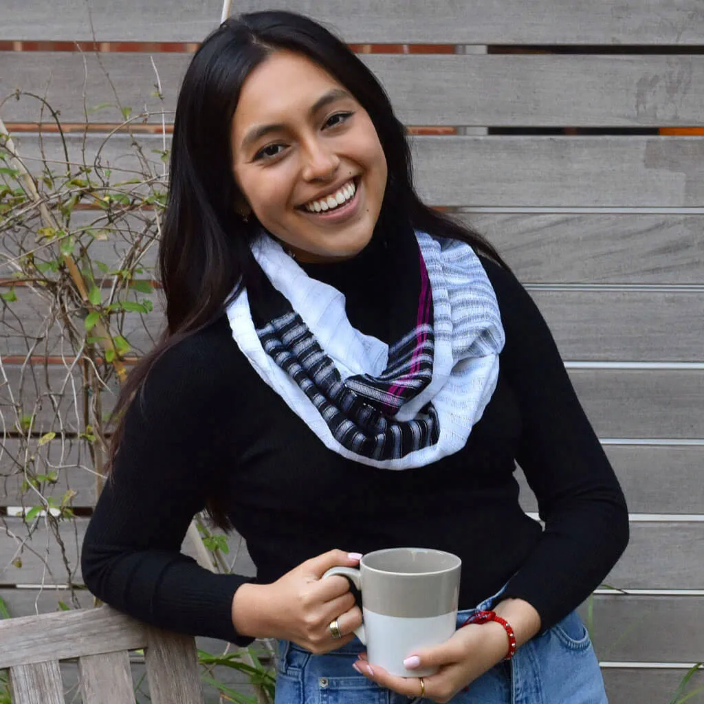 Hand Woven Infinity Scarf | Black & White Block