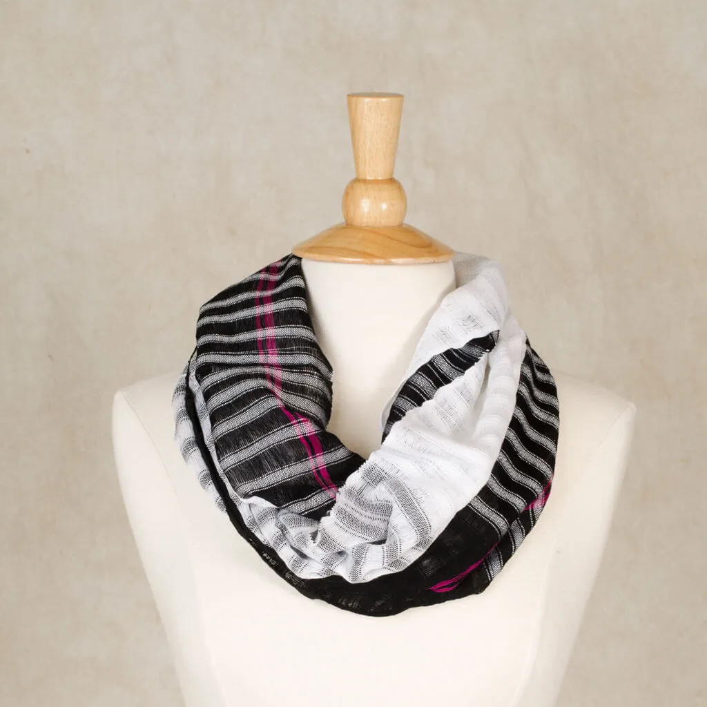 Hand Woven Infinity Scarf | Black & White Block