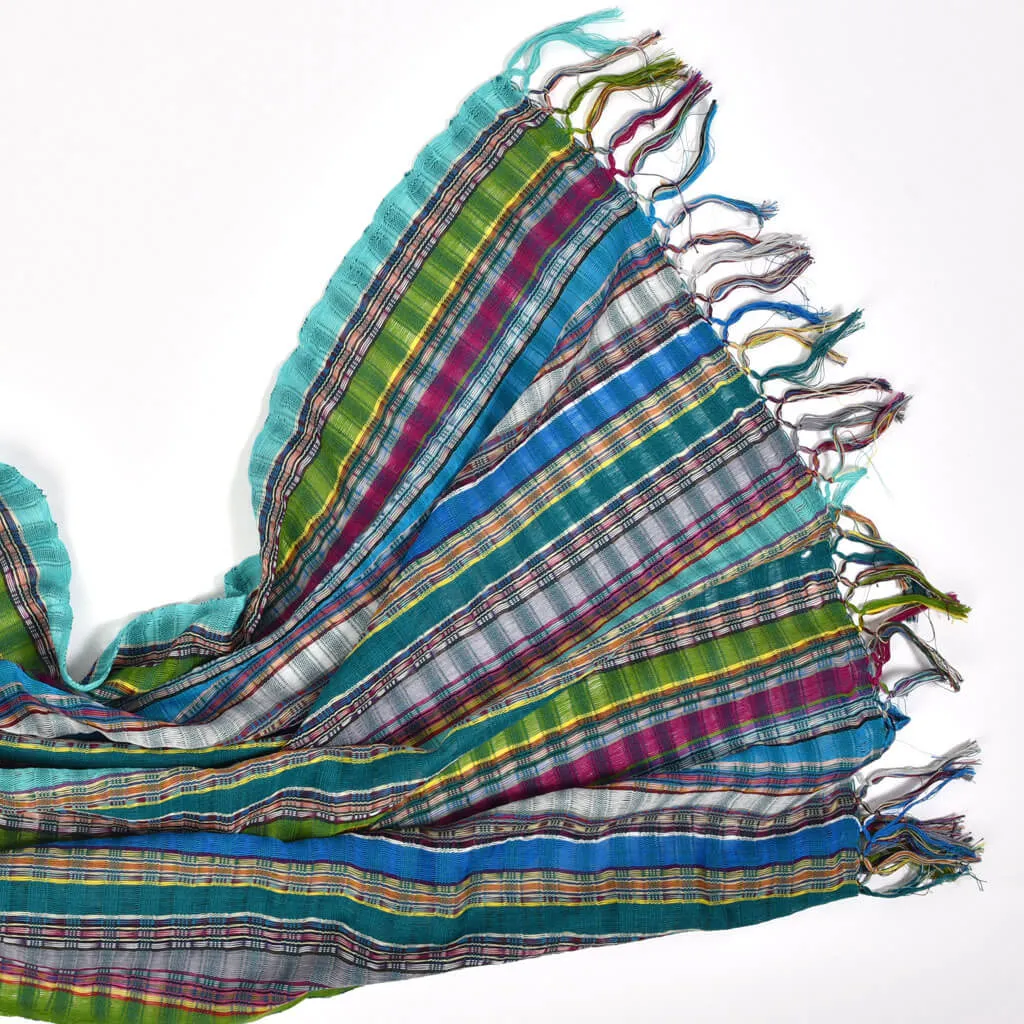 Hand Woven Windowpane Wrap | Turquoise Jewels