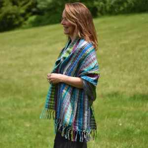 Hand Woven Windowpane Wrap | Turquoise Jewels