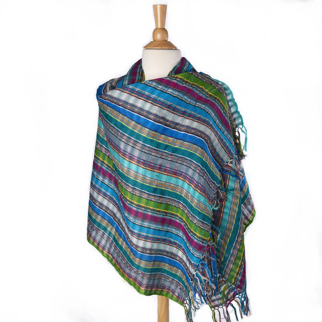 Hand Woven Windowpane Wrap | Turquoise Jewels