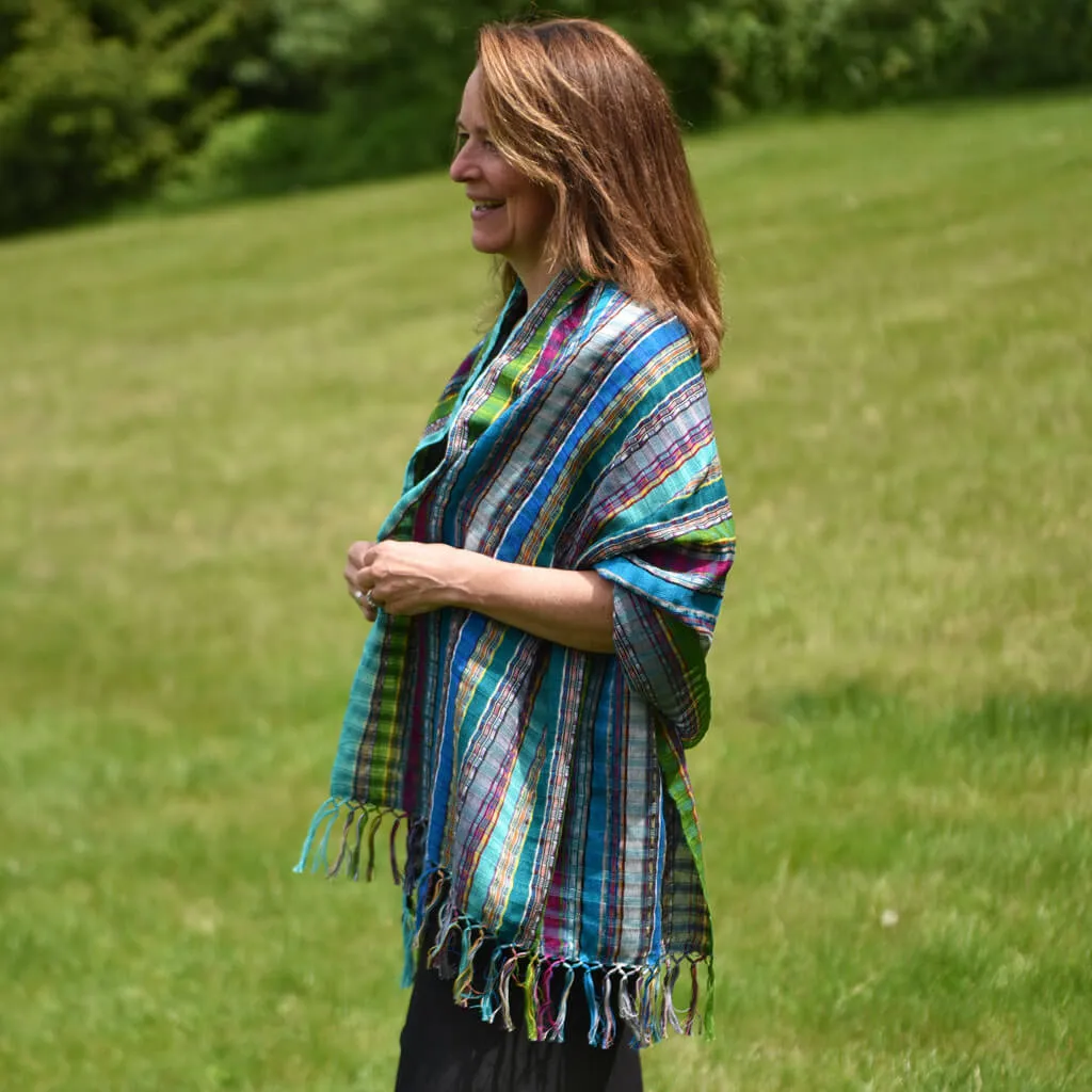 Hand Woven Windowpane Wrap | Turquoise Jewels