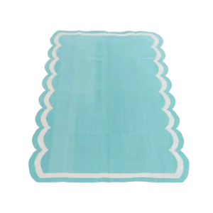 Handwoven Reversible Cotton Scalloped Rug - Blue
