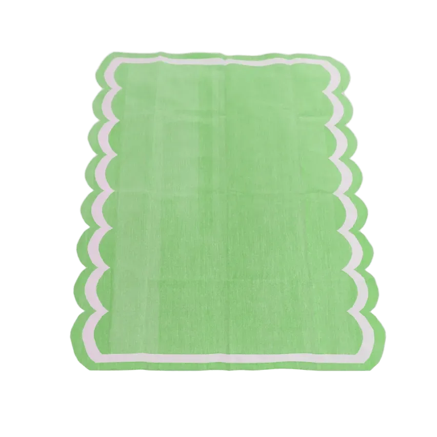 Handwoven Reversible Cotton Scalloped Rug - green