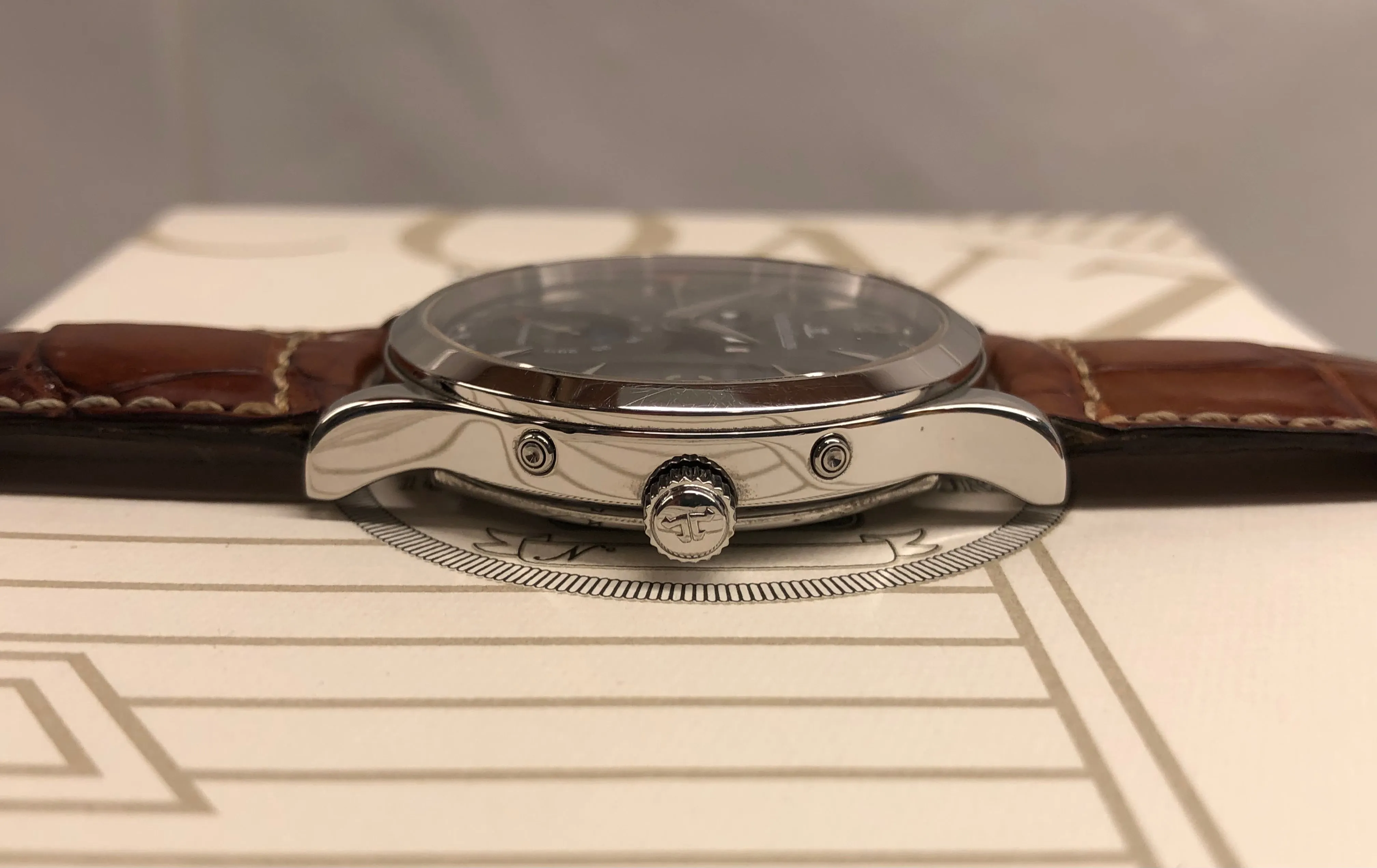 Jaeger LeCoultre Master Moon 140.8.98.S Stainless Steel Black Dial with Box and Papers