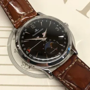 Jaeger LeCoultre Master Moon 140.8.98.S Stainless Steel Black Dial with Box and Papers