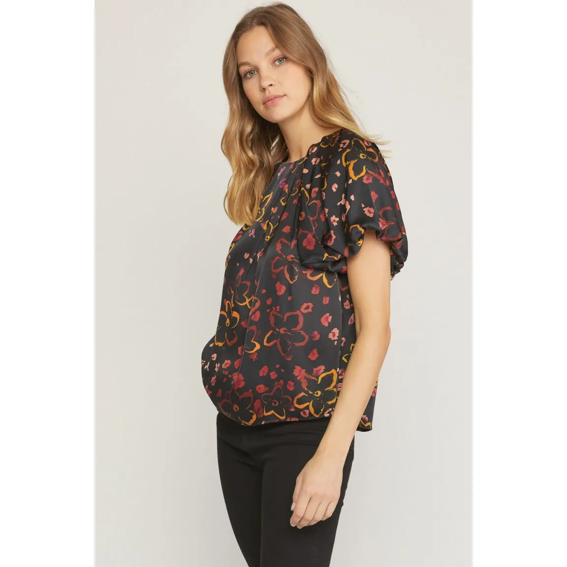 Just A Modern Floral Top in Black