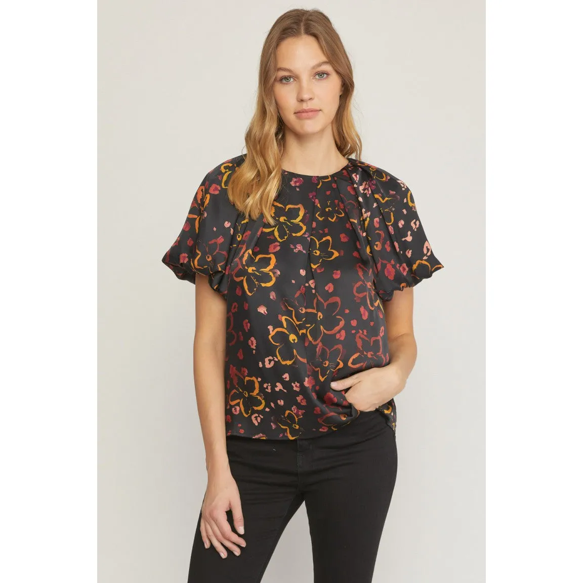 Just A Modern Floral Top in Black