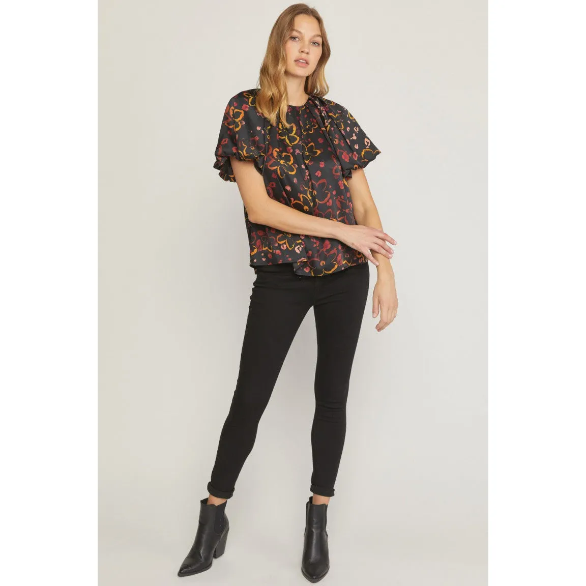 Just A Modern Floral Top in Black