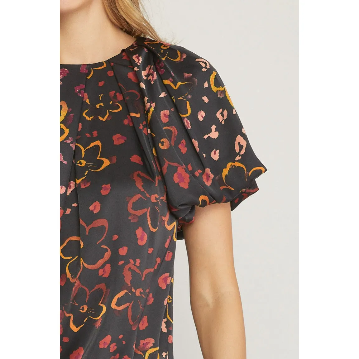 Just A Modern Floral Top in Black