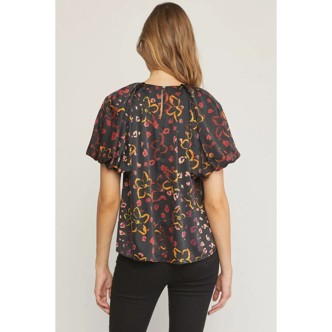 Just A Modern Floral Top in Black