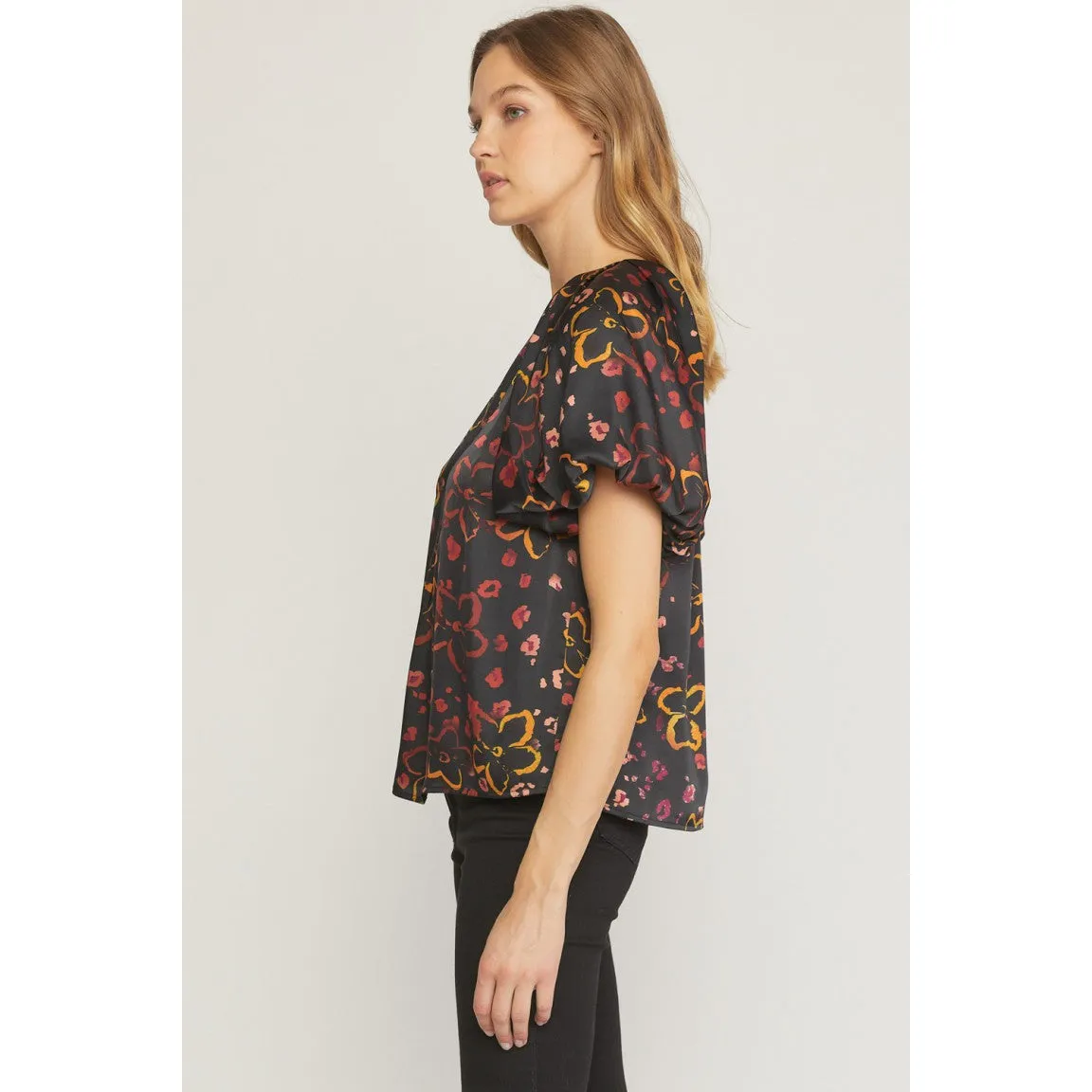 Just A Modern Floral Top in Black
