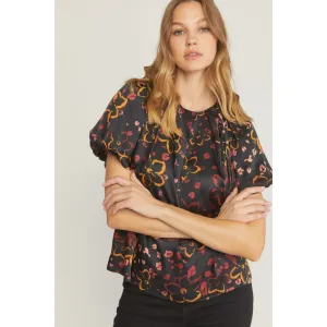 Just A Modern Floral Top in Black