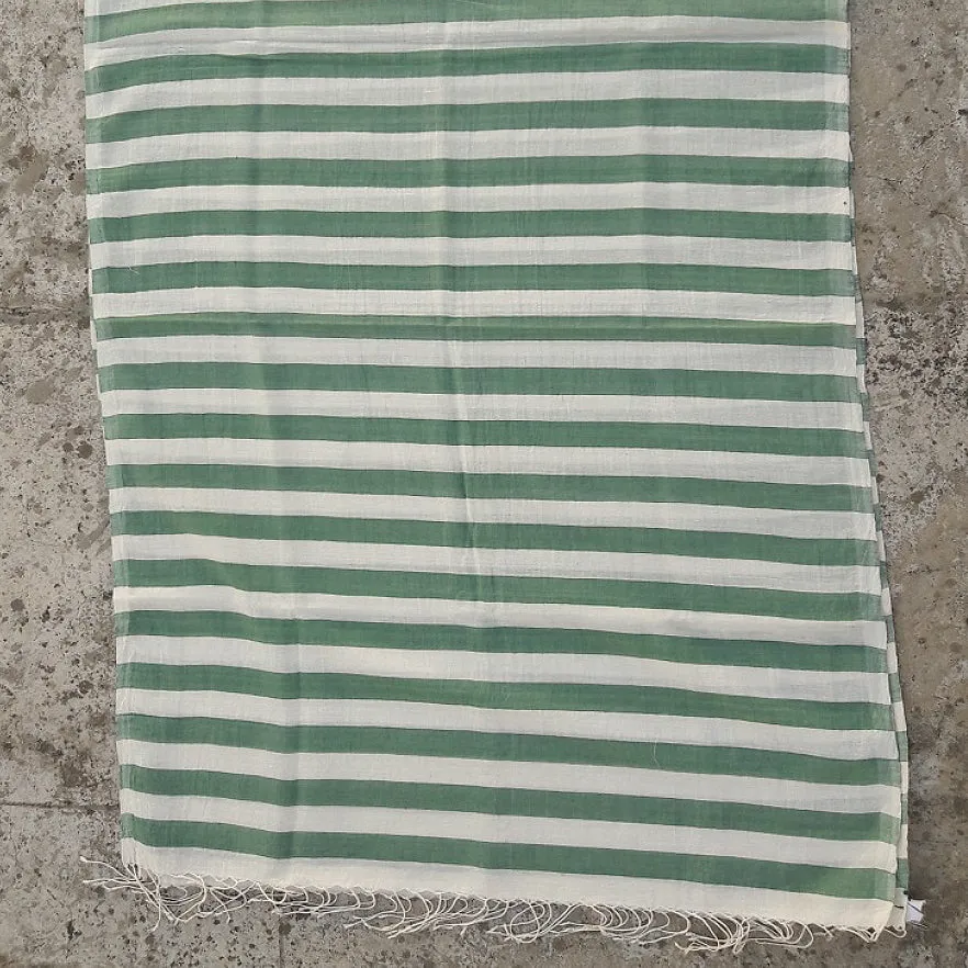 Kala Swaraj Mulmul Cotton Shawl - Green Weft Stripes