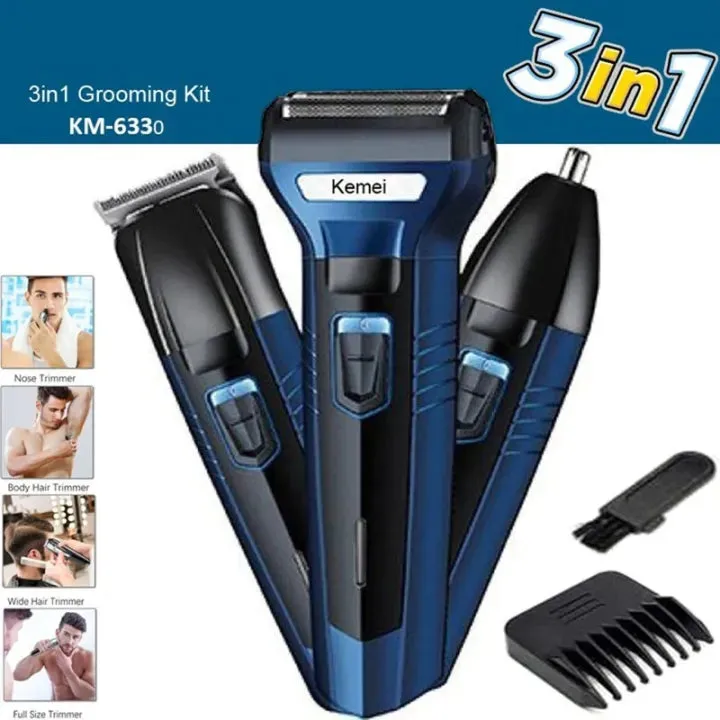 Kemei Km-6330 3 In 1 Rechargeable Hair Clipper Shaver