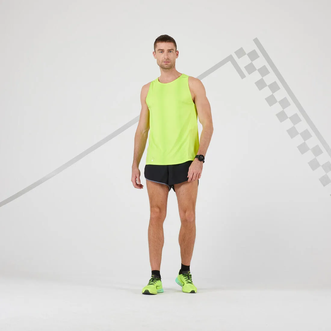 KIPRUN SPLIT MEN'S RUNNING SHORTS - BLACK/GREY