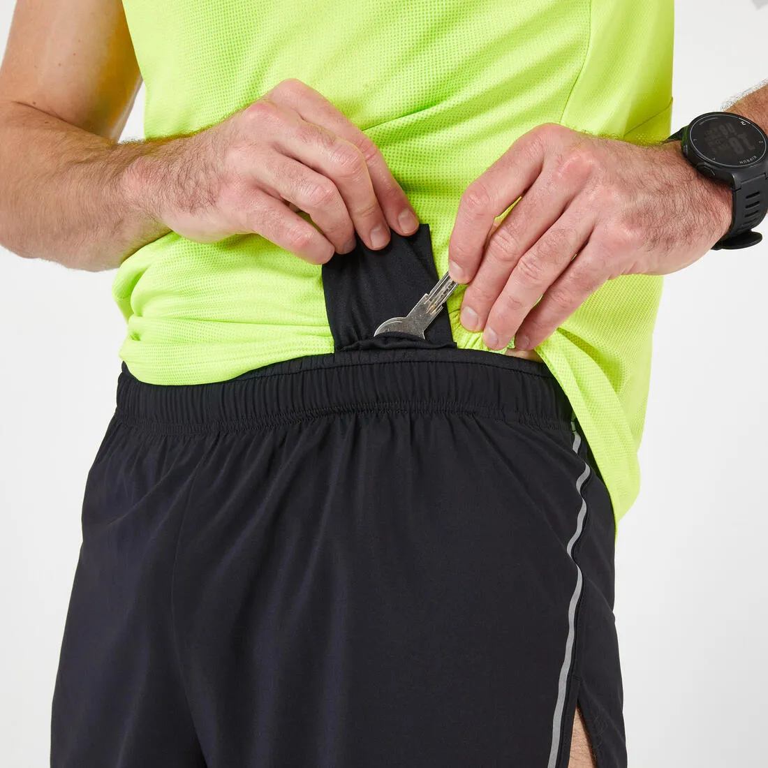 KIPRUN SPLIT MEN'S RUNNING SHORTS - BLACK/GREY