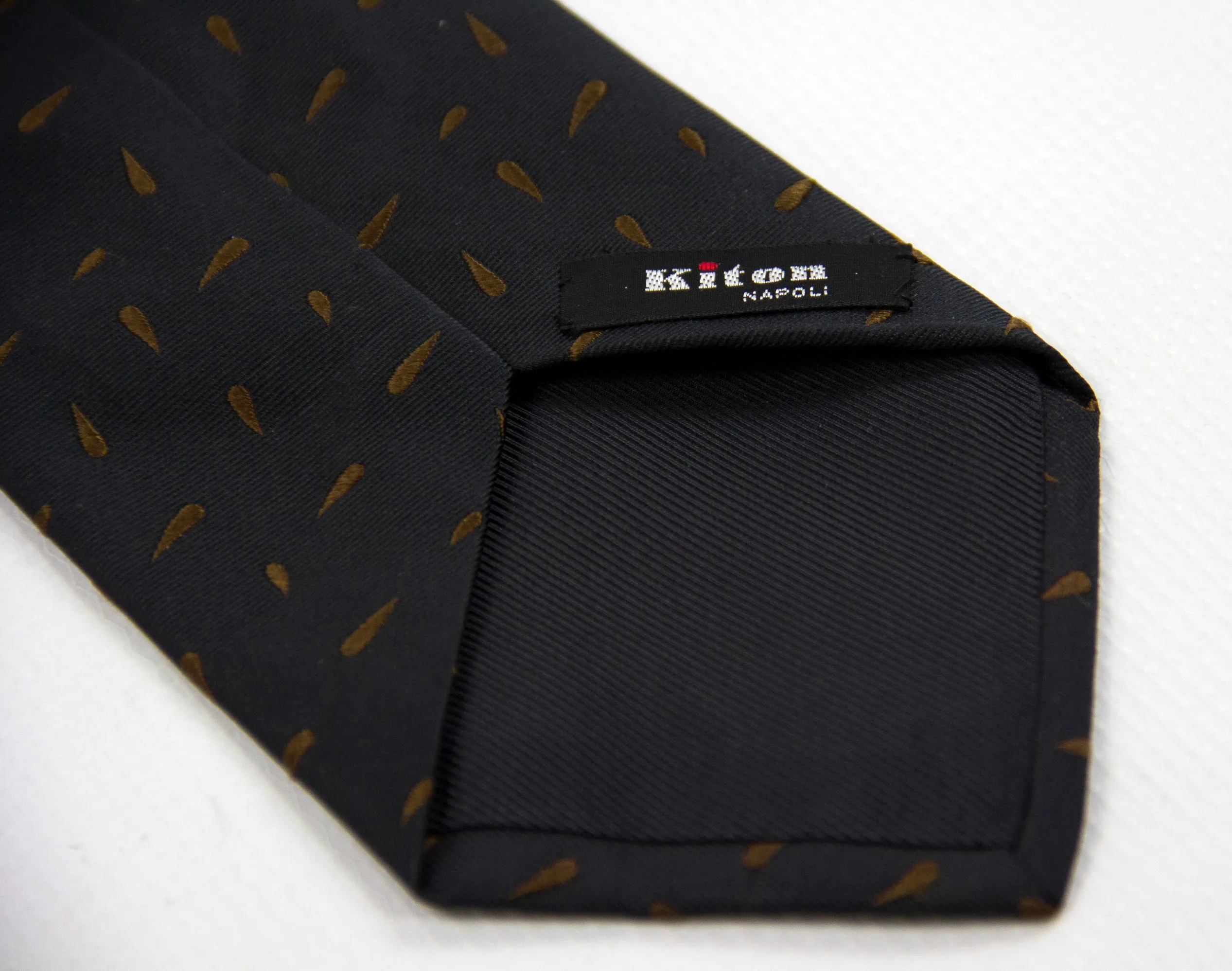 Kiton Napoli Black Brown Woven Silk Paisley Embroidered Tie