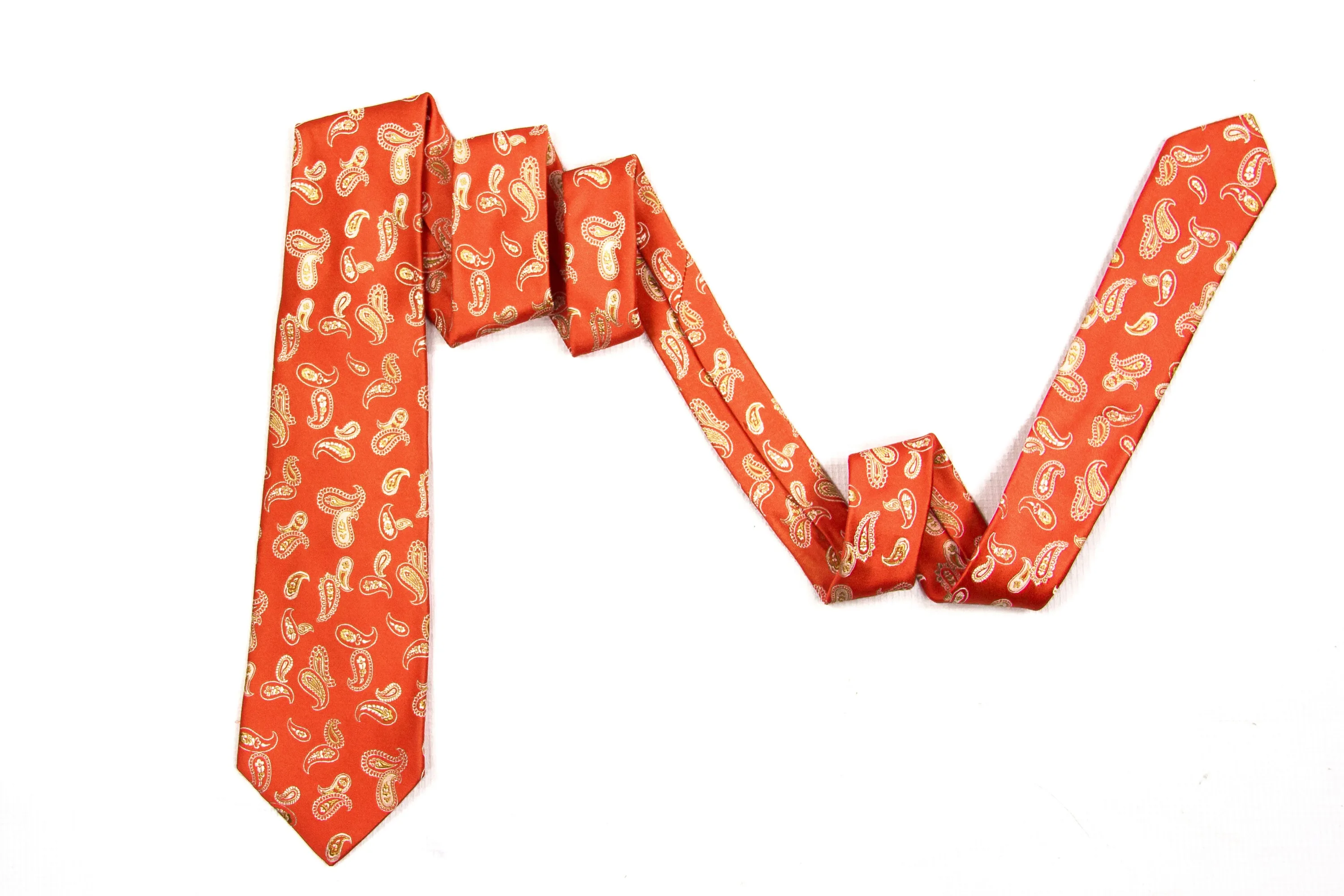 Kiton Napoli Coral Woven Silk Paisley Embroidered Tie