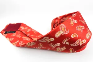Kiton Napoli Coral Woven Silk Paisley Embroidered Tie