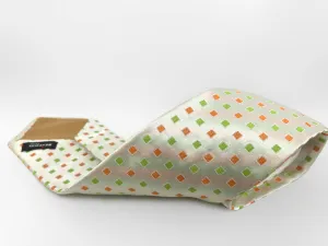 Kiton Napoli Pearl White Silk Check Embroidered Tie