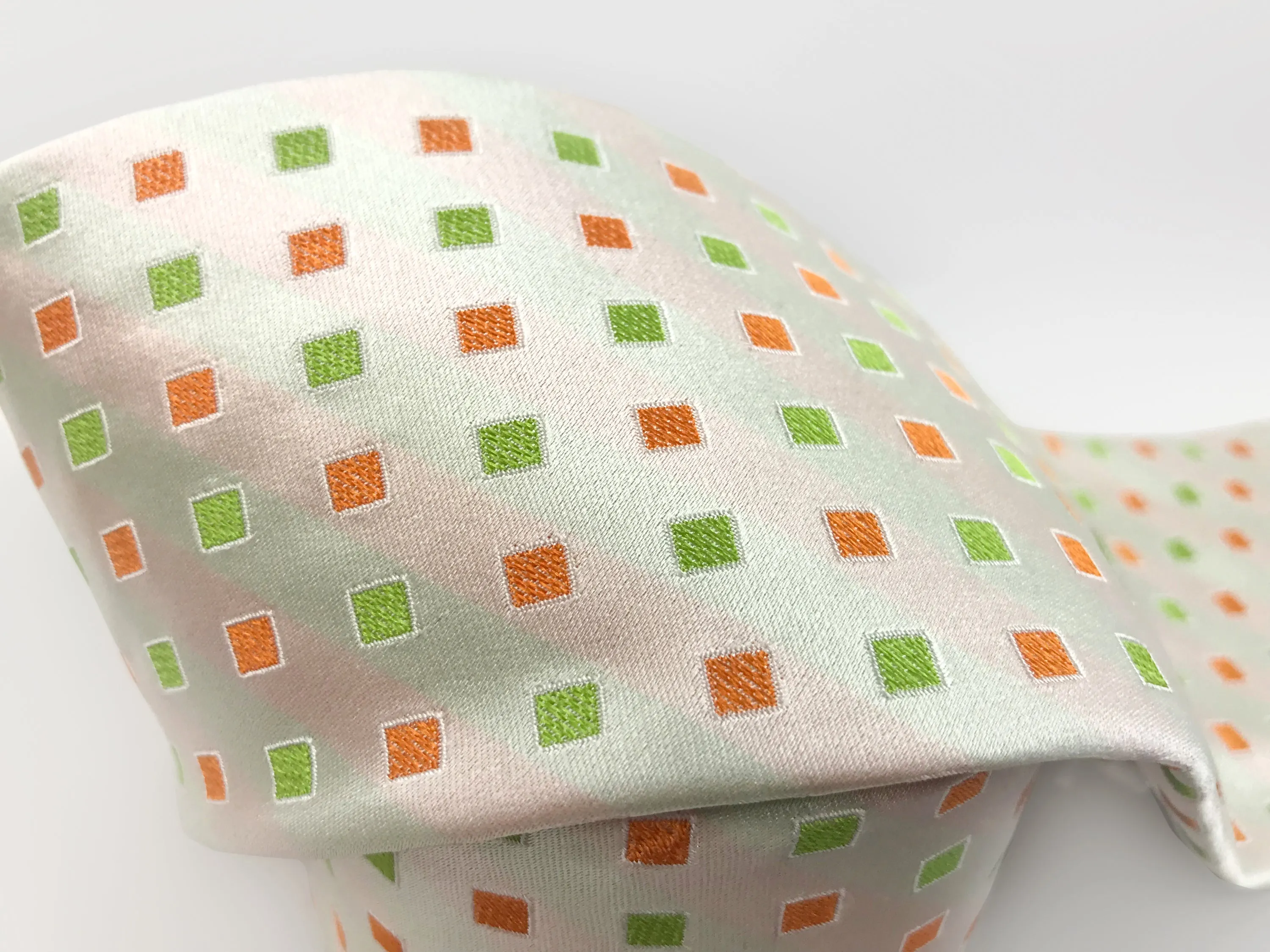 Kiton Napoli Pearl White Silk Check Embroidered Tie