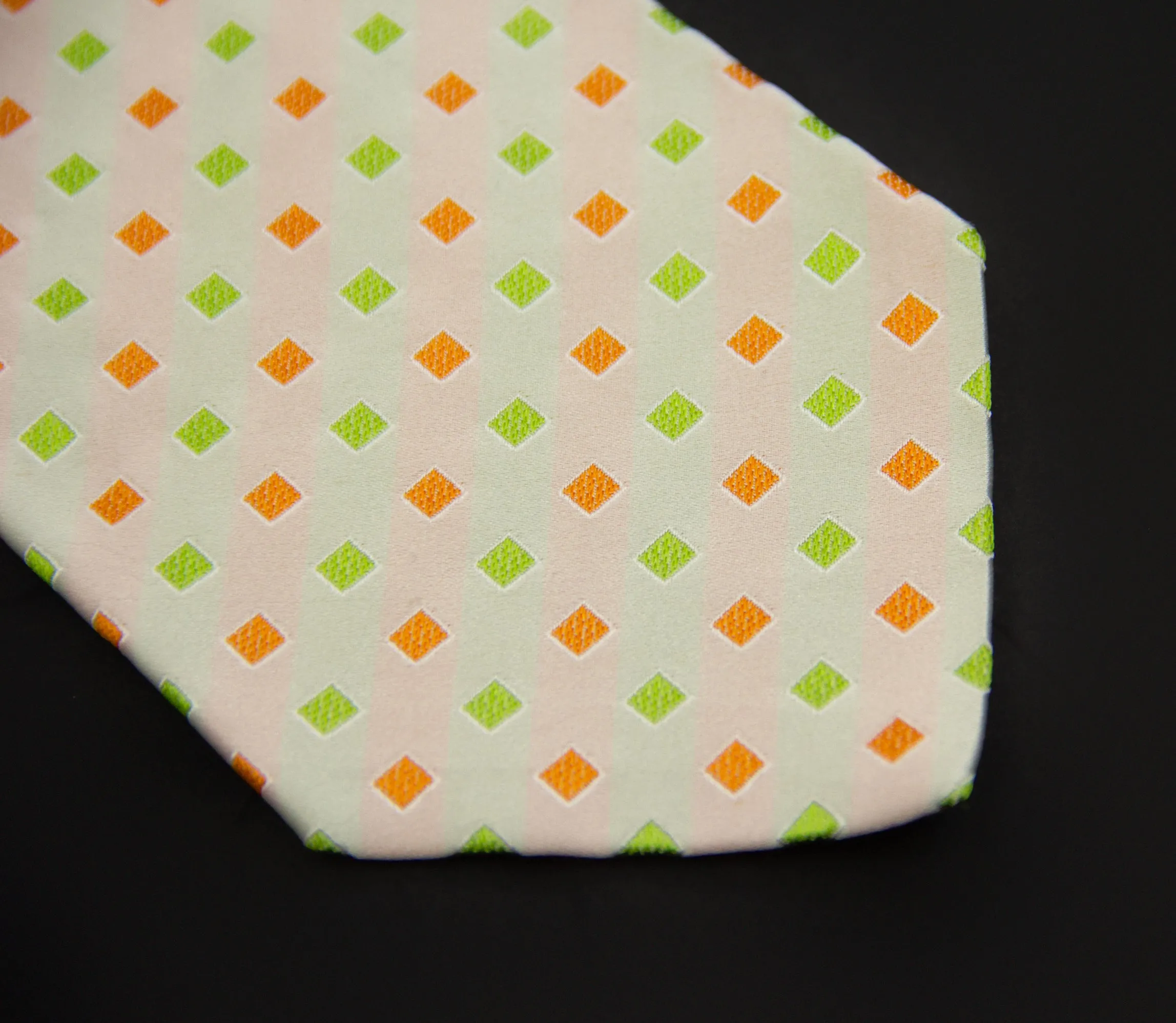 Kiton Napoli Pearl White Silk Check Embroidered Tie